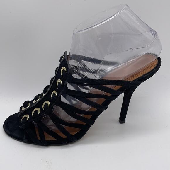 Givenchy Zenaide Suede Nautical Eyelet Heels Caged Gladiator Black Size 38 8 - Picture 6 of 13